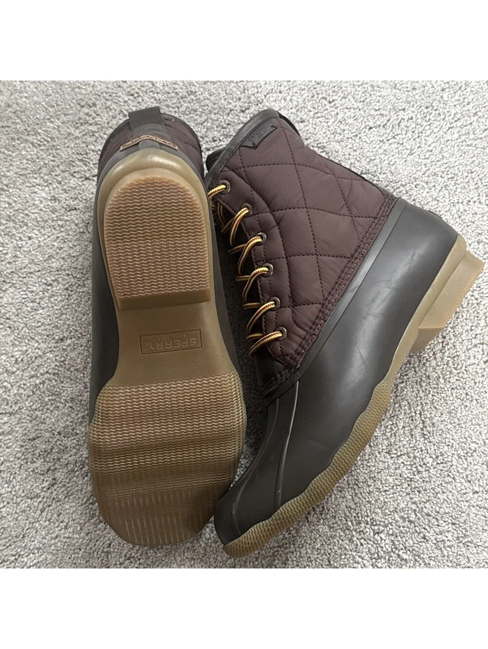 Sperry Snow Boots STS24866 Brown Waterpoof Rubber Soles Topsider Lace Up Accents